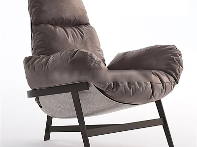 Modern Gray Single Sofa With Plush Velvet Cushions And Black Metal Frame 3d model