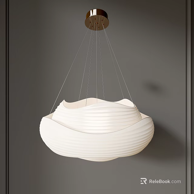 Modern White Wavy Texture Ceramic Chandelier With Thin Chains And Gray Wall Background 3d model