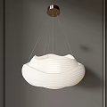 Modern White Wavy Texture Ceramic Chandelier With Thin Chains And Gray Wall Background 3d model