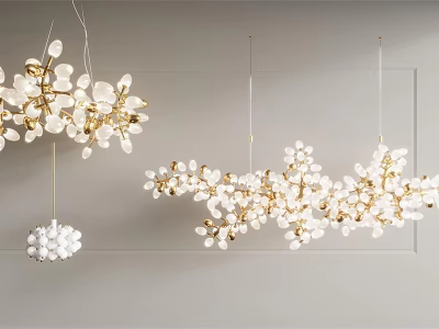 Modern Decorative Chandelier Design With Gold Accents And White Glass Bulbs For Interior Lighting 3d model