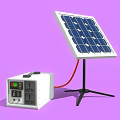 Solar Panel Mounted on Tripod Stand Connected via Red Cable to Power Device 3d model