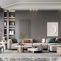Modern Living Room Interior Design With Beige Sofa Pillows Coffee Table And Decorative Painting