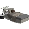 Modern Double Bed With Upholstered Headboard Pillows Throw Blanket And Side Table Plant 3d model