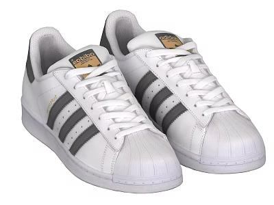 Classic White Leather Shoes With Black Stripes And Gold Logo Design Details 3d model