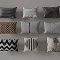 Stylish Decorative Throw Pillows with Various Patterns Textures and Neutral Tones 3d model