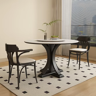 French Round Casual Table and Chair Dining Table and Chair 3d model