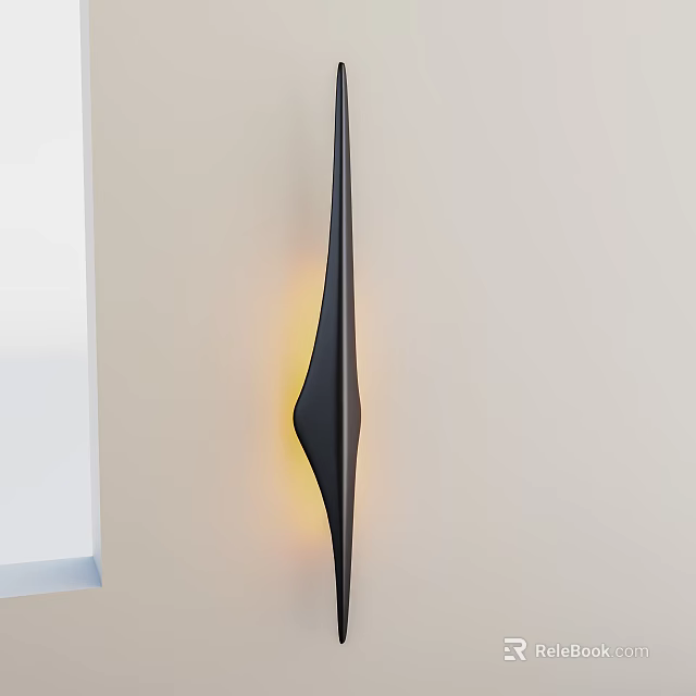 Modern Black Slim Wall Sconce With Warm Lighting Effect On Beige Wall 3d model