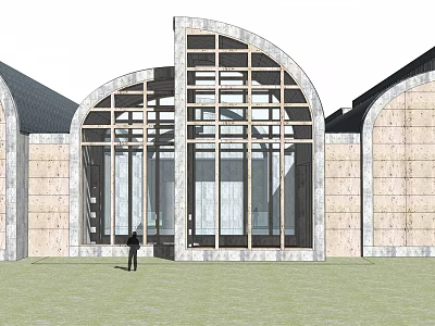 Modern Museum Building With Arched Design Large Glass Windows And Stone Exterior 3d model
