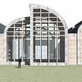 Modern Museum Building With Arched Design Large Glass Windows And Stone Exterior
