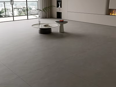 Light Gray Floor Tiles In Modern Living Room With Large Windows 3d model