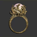 Unique Elegant Decorative Ring With Pink Gemstone And Intricate Metallic Patterns