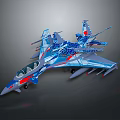 Cosmic Aerospace Model With Blue Red Color And Detailed Design Features