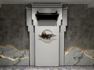 Traditional Chinese Style Background Wall With Textured Surface Circular Ornament And Ambient Lighting 3d model