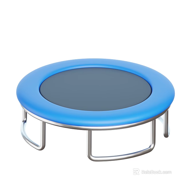 Round Blue Trampoline with Sturdy Metal Frame for Kids Outdoor Playground Fun 3d model 