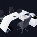 Modern White Office Desk With Laptop Chairs And Storage Compartments 3d model