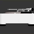 Modern Vinyl Record Player With White Base Black Panel Red Rimmed Turntable And Tonearm