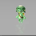 Cute Green Cartoon Fairy Character With Green Hair Cheek Blush And Brown Strap
