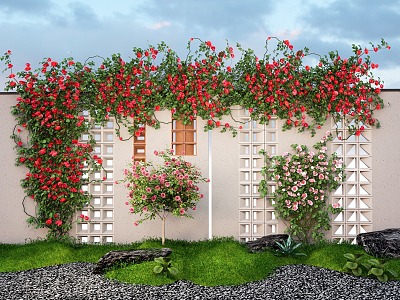 Modern Vine Plant Rose Wall Green Plant Lollipop Rose Flower Climbing Vine Green Plant Wall model