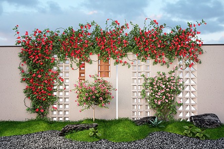 Modern Vine Plant Rose Wall Green Plant Lollipop Rose Flower Climbing Vine Green Plant Wall 3d model