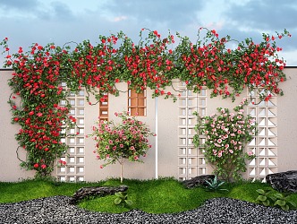 Modern Vine Plant Rose Wall Green Plant Lollipop Rose Flower Climbing Vine Green Plant Wall 3d model