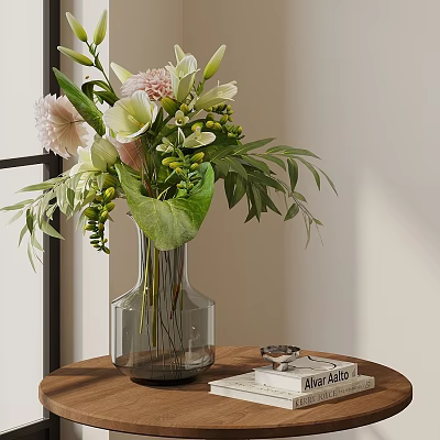 Indoor Bonsai Potted Plant With Green Foliage On Wooden Table And Books 3d model