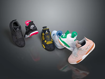 Colorful Stylish Sneakers Collection With High Top And Low Top Designs 3d model