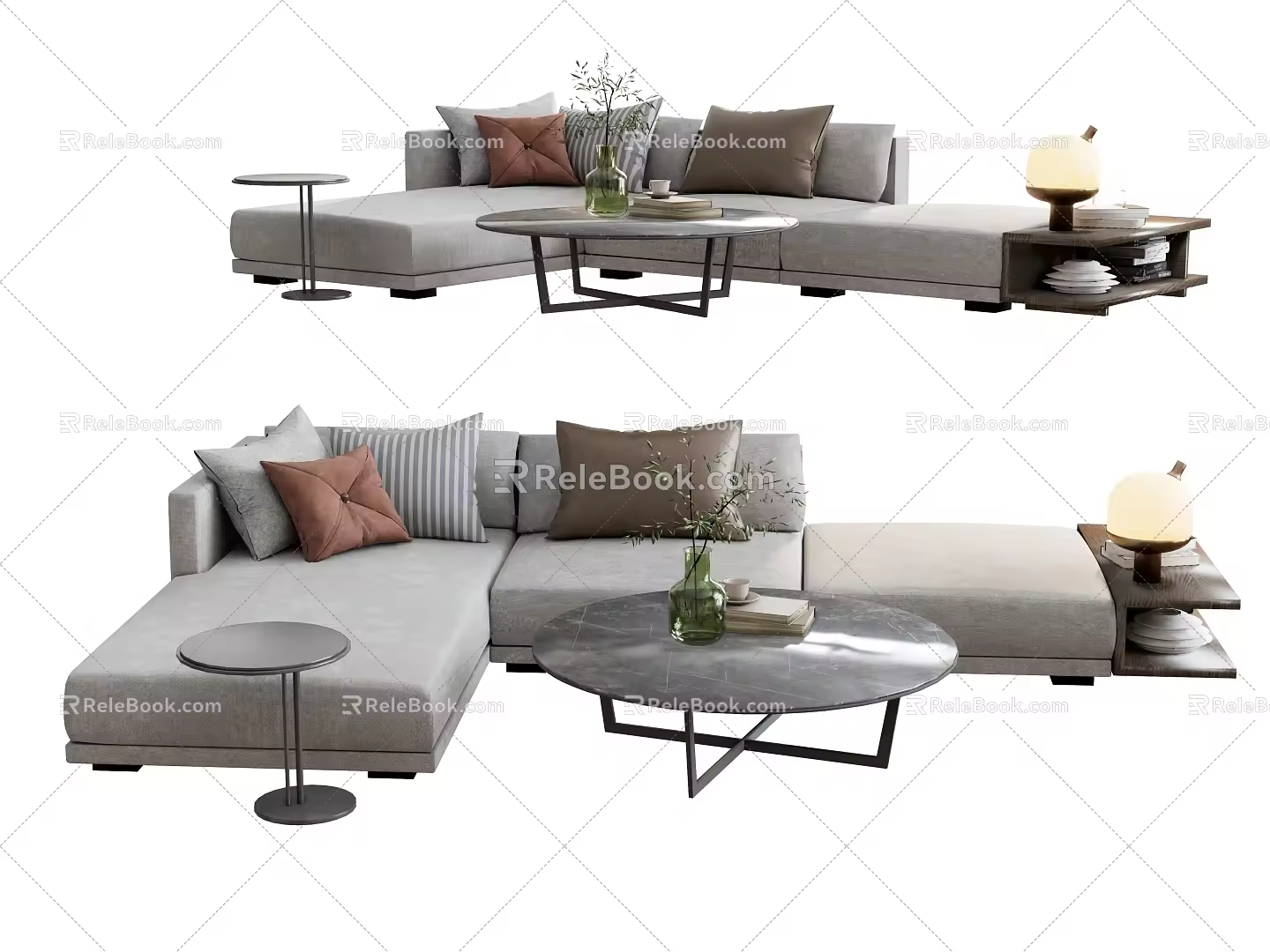 Multi-person sofa corner sofa pillow blanket coffee table side table 3d model