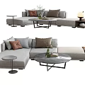 Multi-person sofa corner sofa pillow blanket coffee table side table 3d model
