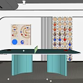 Green Ping Pong Table With Paddles Balls In Modern Room With Wall Decorations