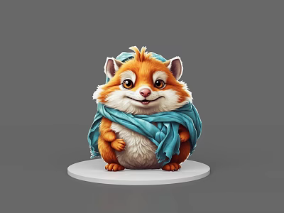 Cute Reptile Character Wearing Blue Scarf On White Base With Smiling Expression 3d model