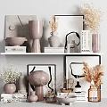 Modern Decorative Ornament Set with Vases Art Prints Books and Dried Flowers