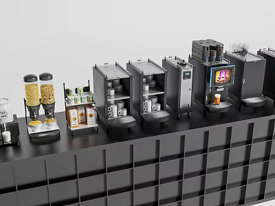 Modern Display Of Daily Electrical Appliances With Coffee Makers Popcorn Machines And Dispensers 3d model
