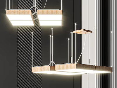 Modern Minimalist Pendant Lights With Wooden Panels And Rectangular Illuminated Design 3d model