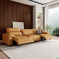 Brown Reclining Leather Sofa Set With Wooden Wall And Natural Window View 3d model