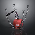 Red Gas Cylinder Secured With Metal Chains And Black Hose