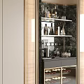 Modern Luxury Built In Wine Cabinet With Marble Backdrop And Warm Side Ambient Lighting