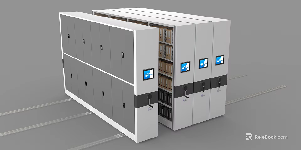 Modern Intelligent Bookcase With Multiple Glass Door Cabinets And Electronic Screens 3d model 