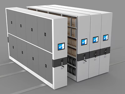 Modern Intelligent Bookcase With Multiple Glass Door Cabinets And Electronic Screens 3d model