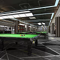 Modern Billiard Room With Green Felt Tables Sofa Seating And Geometric Flooring