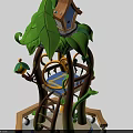 Whimsical Garden Sculpture With Green Vines Small Wooden House And Tiny Bird