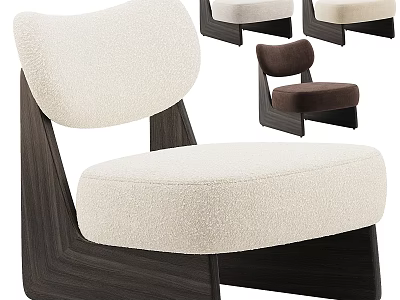 Leisure Chair With Cream Plush Upholstery Curved Back And Dark Wood Frame Design 3d model