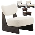 Leisure Chair With Cream Plush Upholstery Curved Back And Dark Wood Frame Design