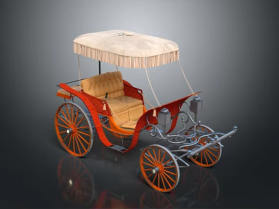 Vintage Horse Carriage Design With Beige Canopy Red Frame Beige Seats And Orange Wheels 3d model