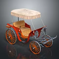 Vintage Horse Carriage Design With Beige Canopy Red Frame Beige Seats And Orange Wheels