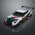 Nissan GT3 Race Car With White Body Green Red Accents And Rear Wing