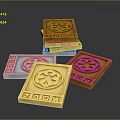 Colorful Square Decorative Pads Featuring Circular Patterns Gold Blue Brown And PADM Design