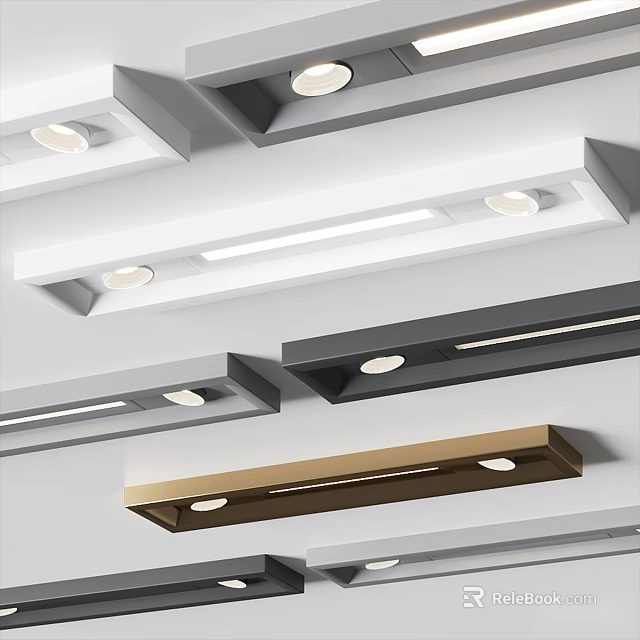 Modern Ceiling Downlights and Spotlights in White Black Gold Strip Styles 3d model 
