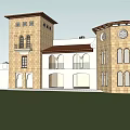Mediterranean Style Hotel Building With Brown Roofs White Walls And Balconies