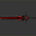 3D Rendered Red And Silver Sword With Ornate Spiked Design And Gemstone Core
