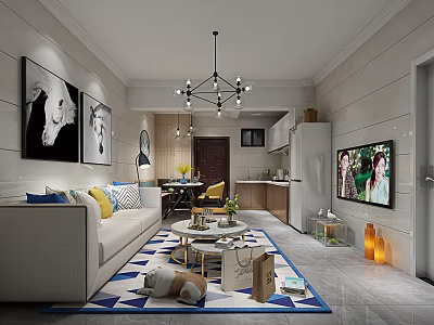Modern Living Room Interior With Sofa Coffee Table TV Rug And Wall Art 3d model